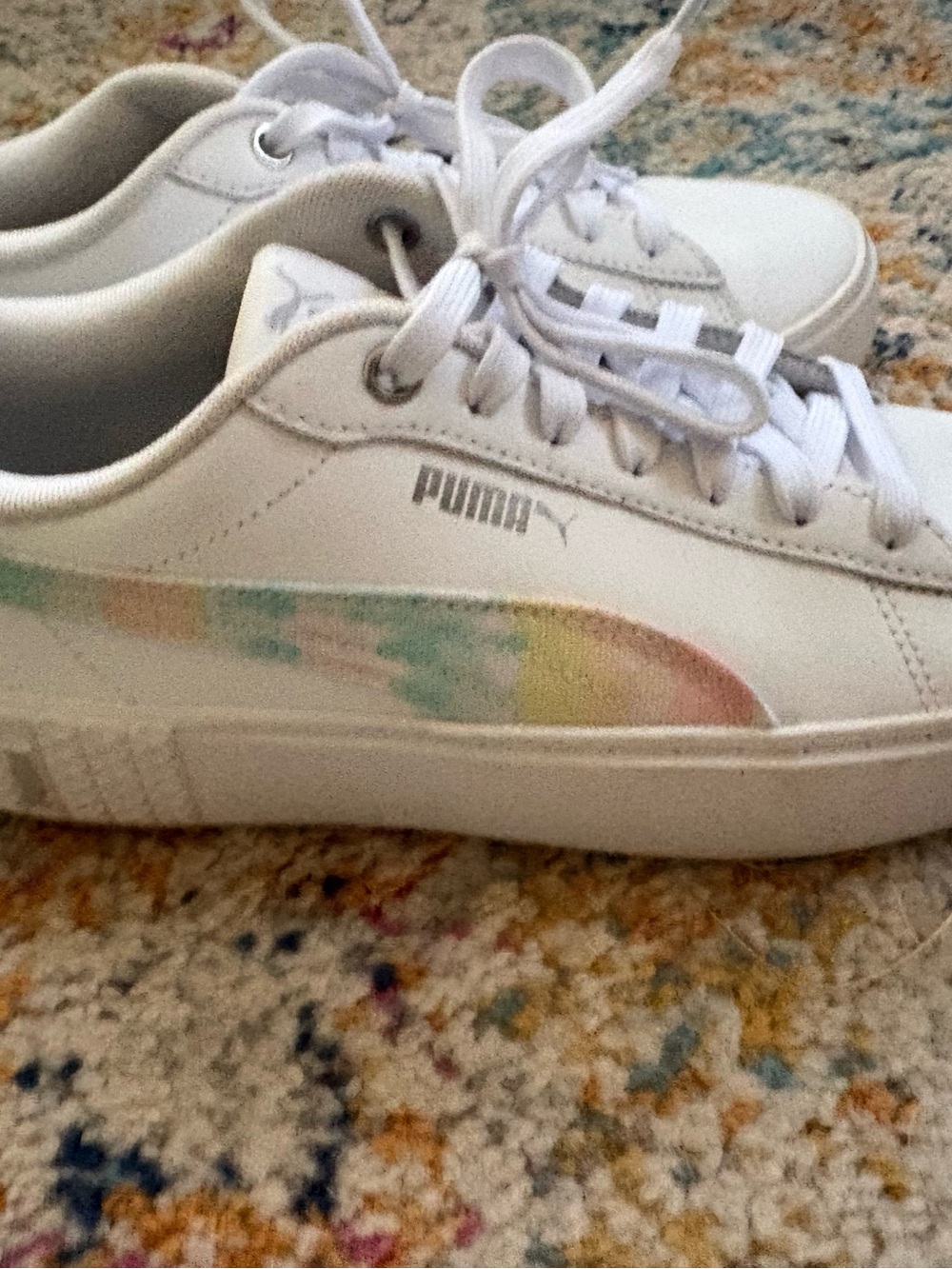 Puma White Low-Top Sneakers with Pastel Multicolor Stripe